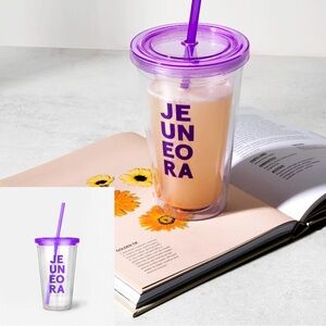 Purple and Clear Tumbler with Straw
